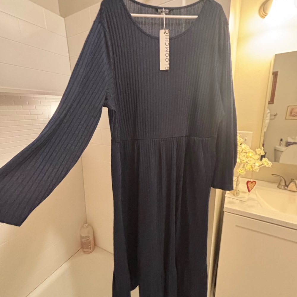 BloomChic Deep Blue Textured Sweater Dress